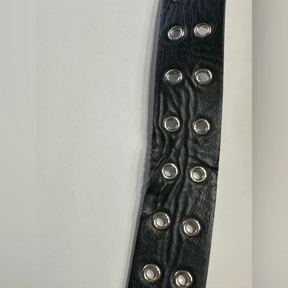 Brandy Melville Belt Black Faux Leather Double Holes One Size Silver Buckle - Picture 8 of 16
